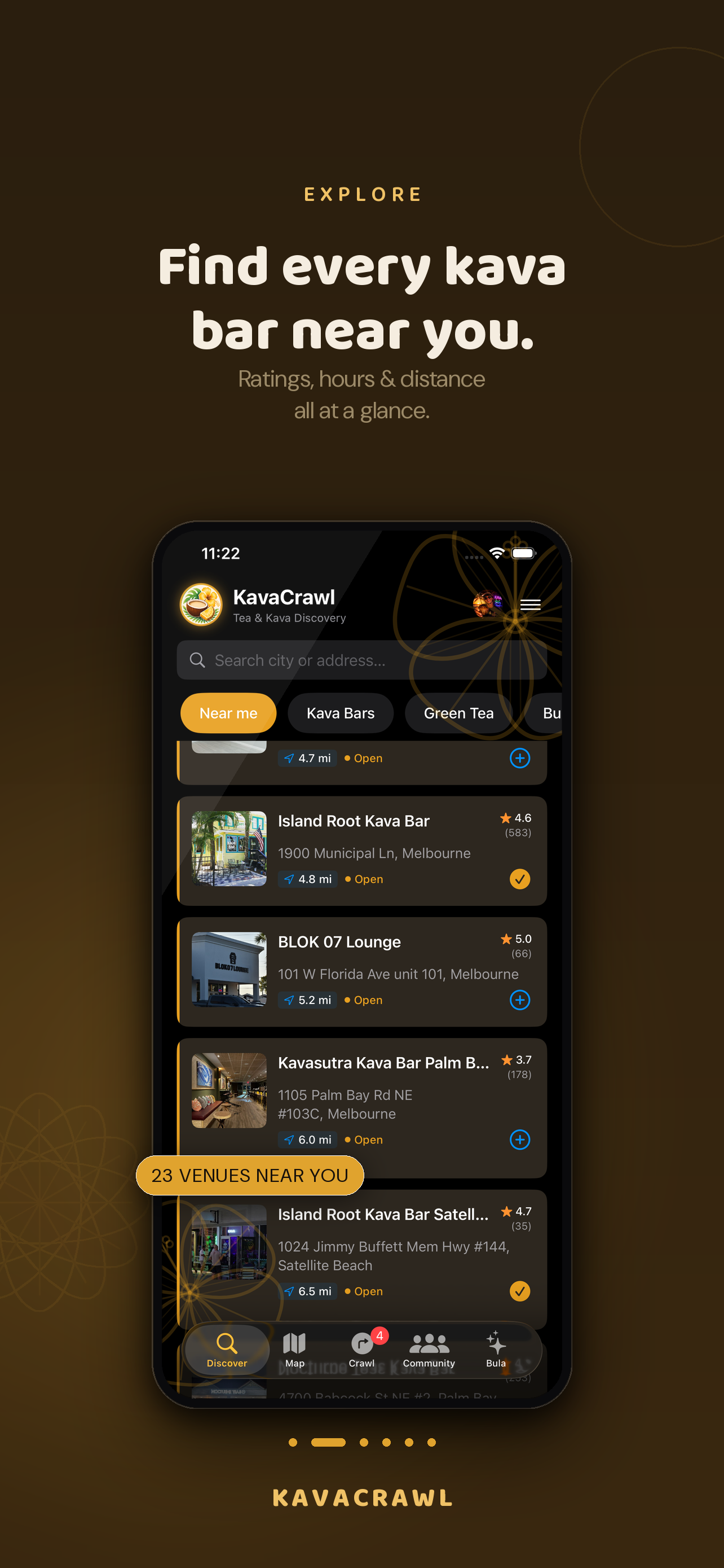 KavaCrawl discover screen